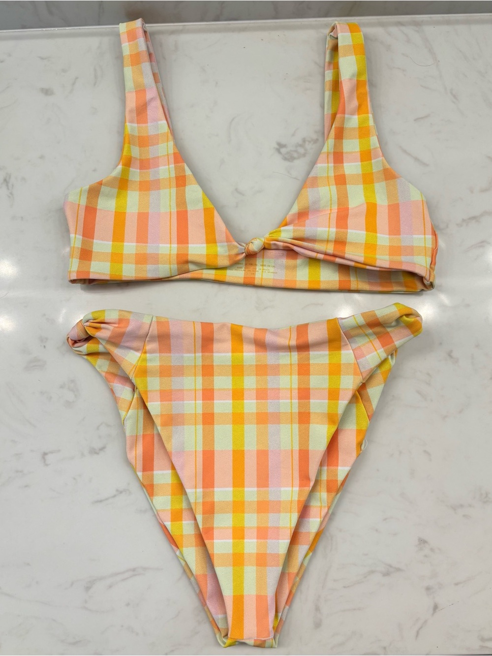 Skatie Peach, Yellow & Pink Plaid Bikini Set
